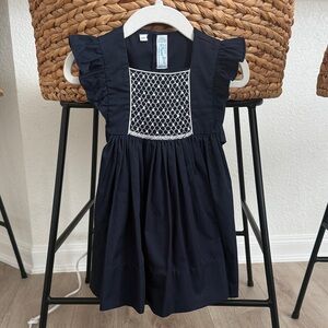 Feltman Brothers Navy Blue Smocked Dress with White Detailing